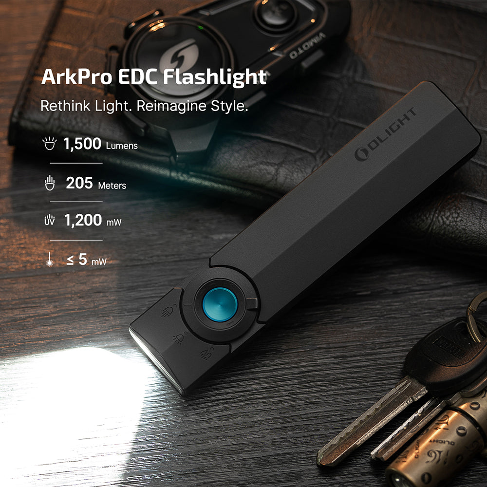 Olight ArkPro 3R CW- Flat Unibody EDC Flashlight with Multi-Light Sources (Matte Black)
