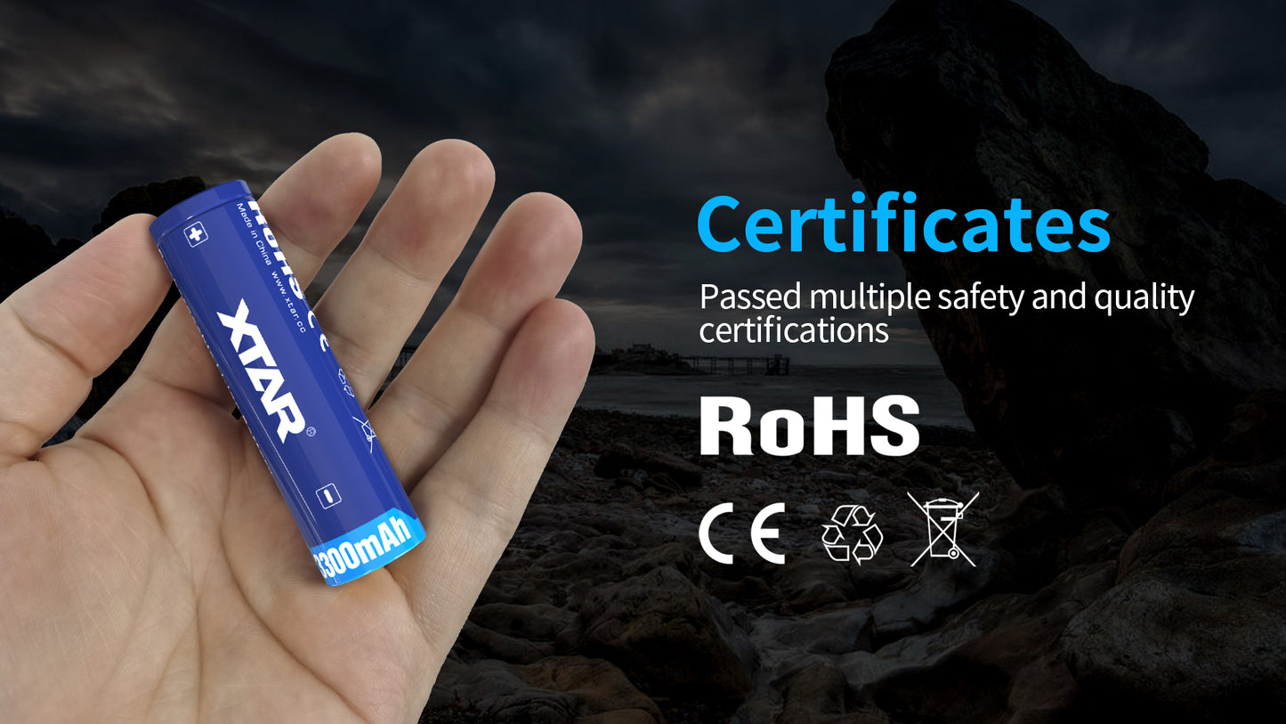 2- XTAR 18650 3300mah Standard Length Button Top Rechargeable Batteries (2 Pack)