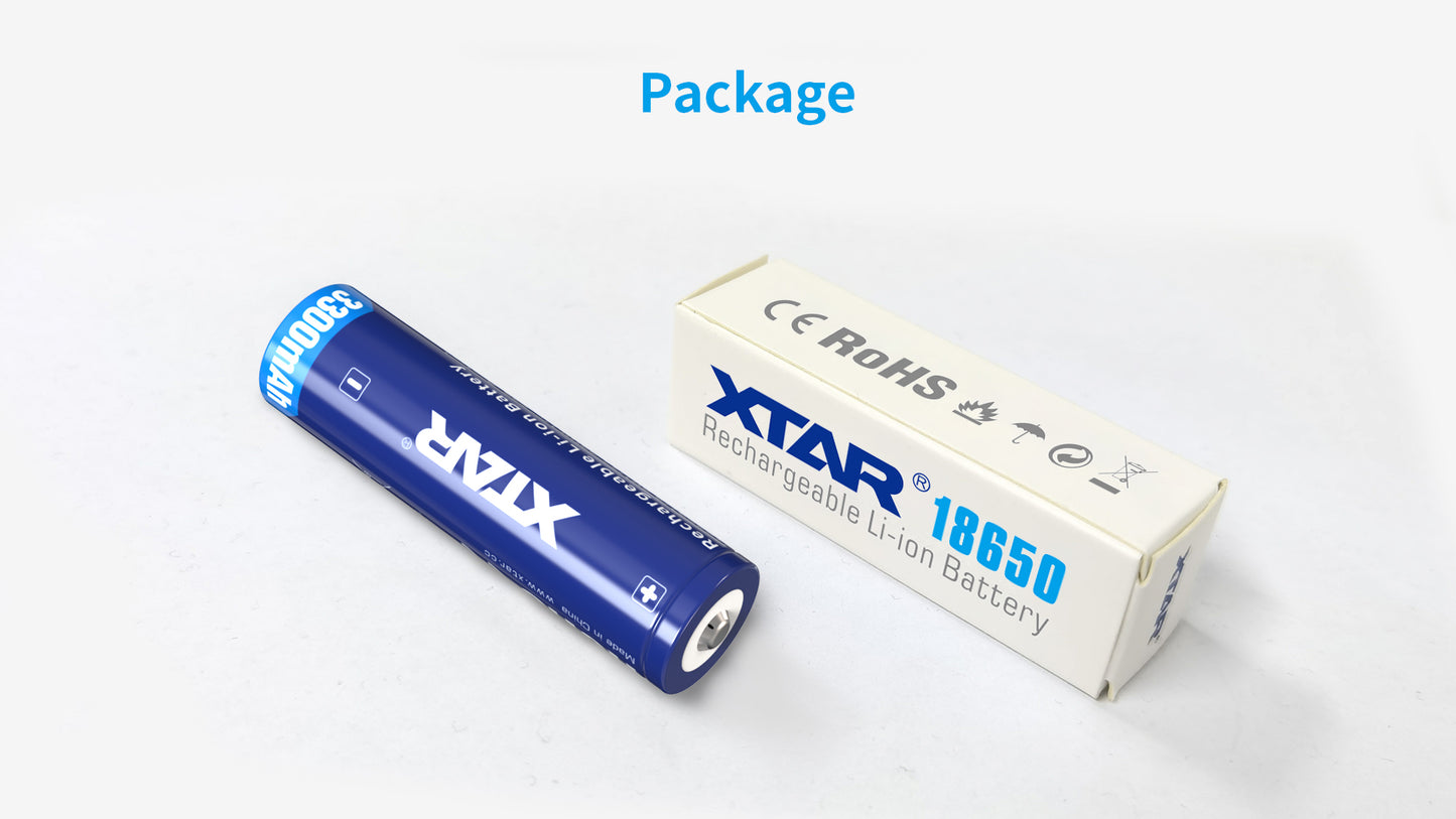 2- XTAR 18650 3300mah Standard Length Button Top Rechargeable Batteries (2 Pack)