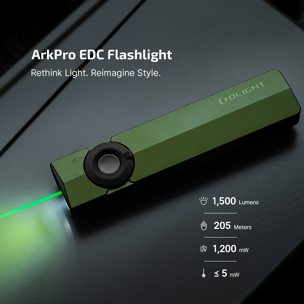 Olight ArkPro 3R CW – Flat Unibody EDC Flashlight with Multi-Light Sources (OD Green)