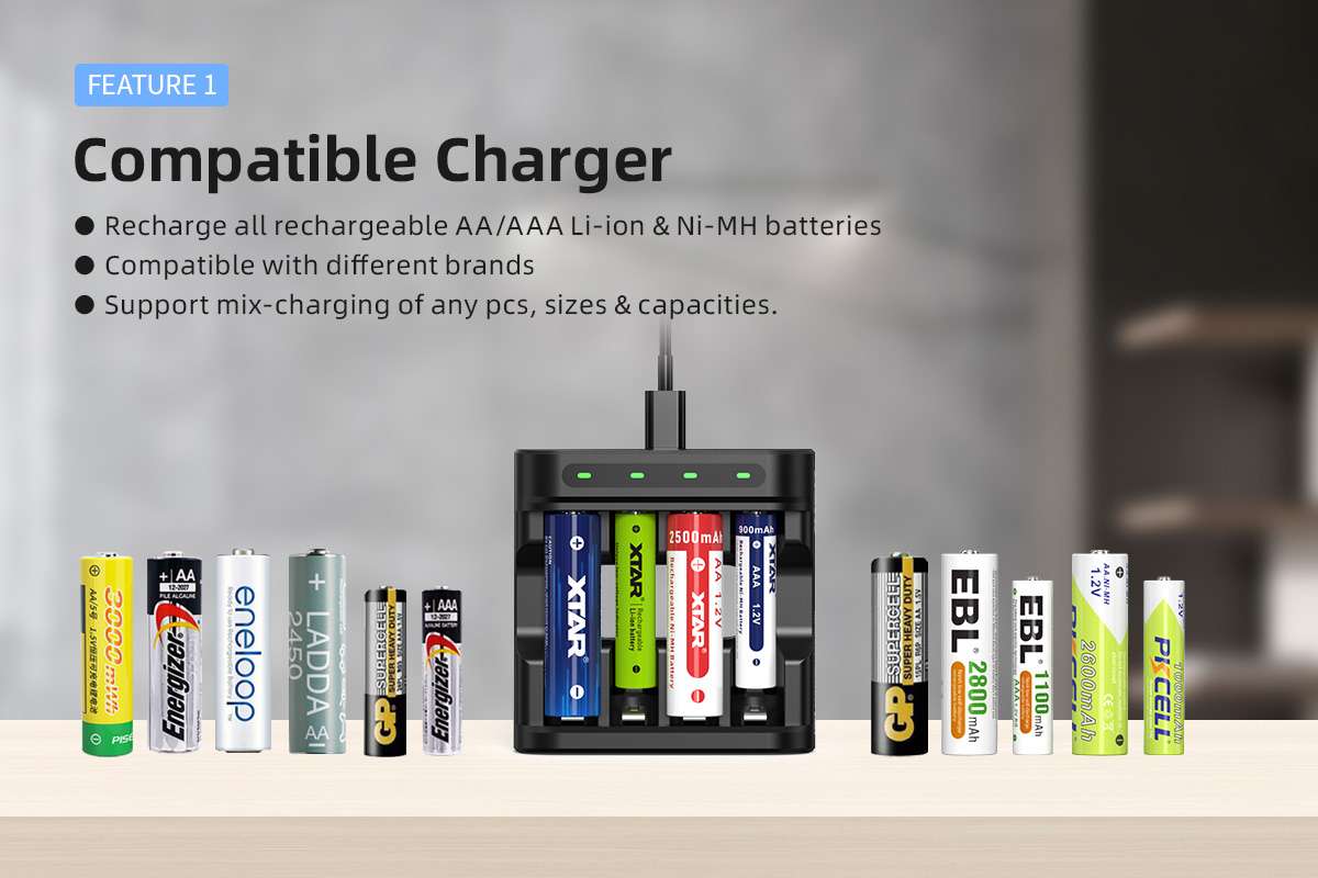 XTAR AA CLR 4300 Rechargeable Batteries (4-pack) + Xtar L4 Charger