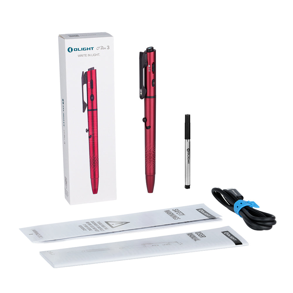 Olight O'Pen 3 Multifunctional Pen Light with 120 Lumens & Green Laser (Wine Red)