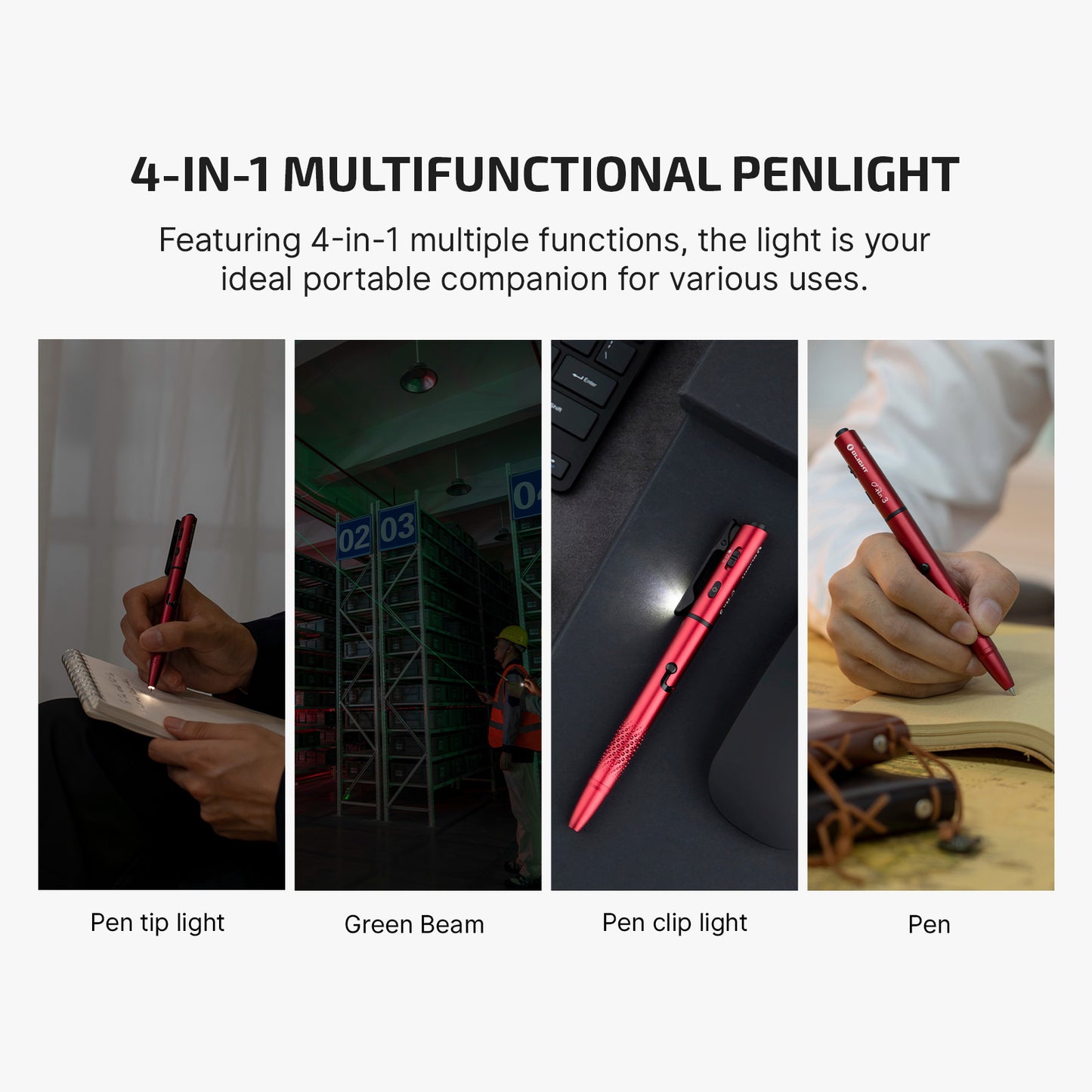Olight O'Pen 3 Multifunctional Pen Light with 120 Lumens & Green Laser (Wine Red)